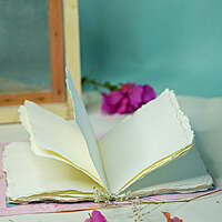 Handmade Tropical flower Deckle Edge Paper Notebooks ( Aqua )