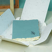 Handmade Tropical flower Deckle Edge Paper Notebooks ( Aqua )