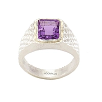 Pure Silver Amethyst Stone Ring-Purple