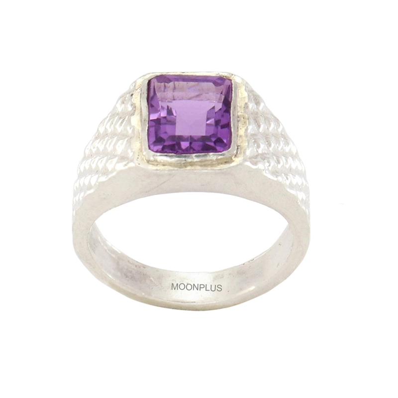 Pure Silver Amethyst Stone Ring-Purple