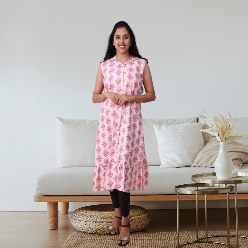 Shiya Sleeveless Pink Geometric Print