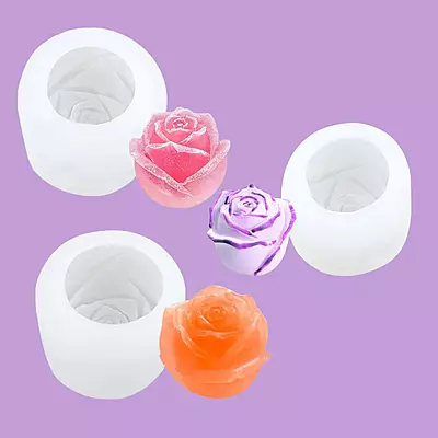 Silicon Mold Candle Set of 3 Roses Flower