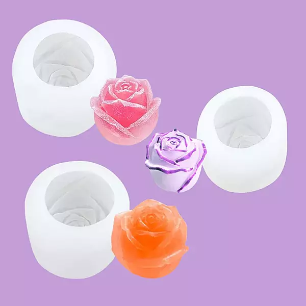 Silicon Mold Candle Set of 3 Roses Flower