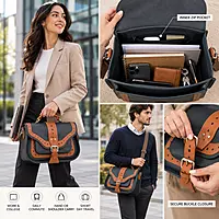 Cambridge Genuine Leather Medium Satchel Messenger Bag Green & Tan