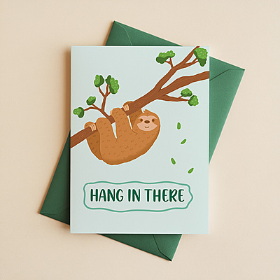 Hang In There Greeting Card I Cute Sloth Illustration for Encouragement & Support