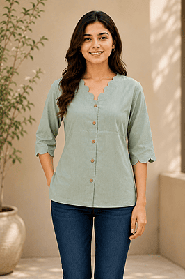 Sage Green Cotton Denim Casual Shirt Sage Green Cotton Denim Casual Shirt
