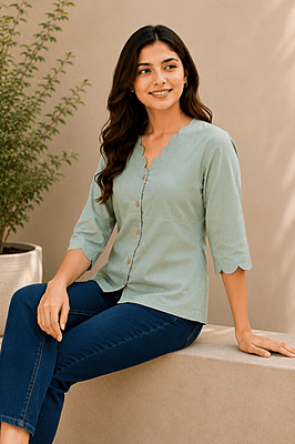 Sage Green Cotton Denim Casual Shirt Sage Green Cotton Denim Casual Shirt