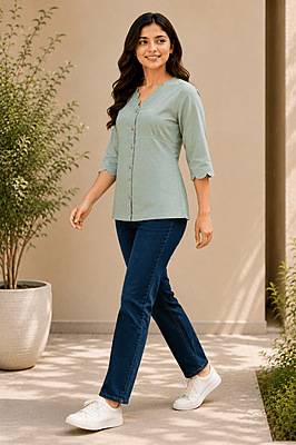 Sage Green Cotton Denim Casual Shirt Sage Green Cotton Denim Casual Shirt