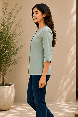 Sage Green Cotton Denim Casual Shirt Sage Green Cotton Denim Casual Shirt