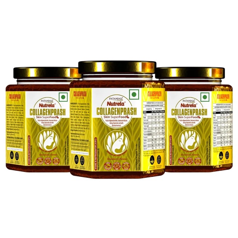 Patanjali Collagen Prash - Advanced Anti Ageing Formula for Men and Women - 400g (pack of 3)-1200 g