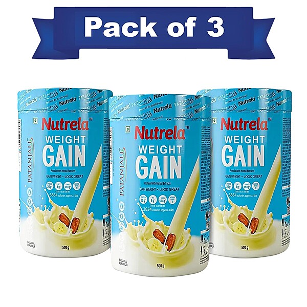Patanjali Nutrela Weight Gain - Banana Flavor - 500g (pack of 3)-1500 g