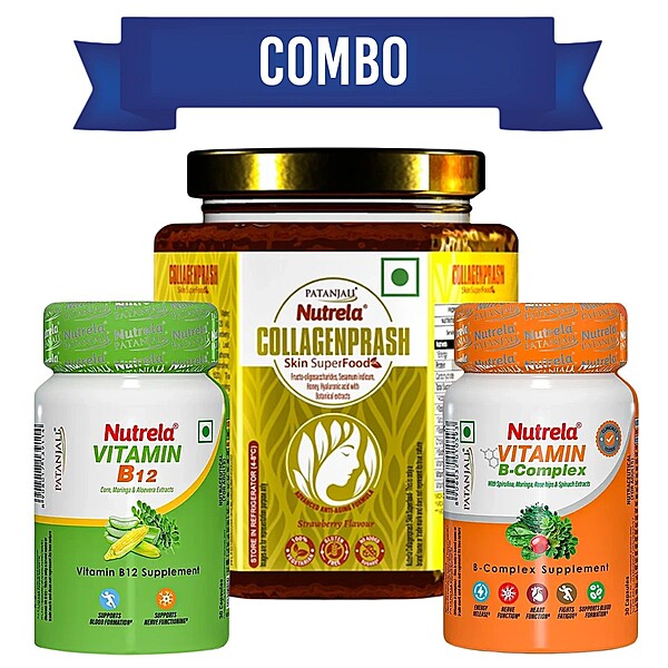 Combo-Nutrela Collagenprash (400G) + Nutrela B12 Capsule (30N)  +  B-Complex (30N)-432 g