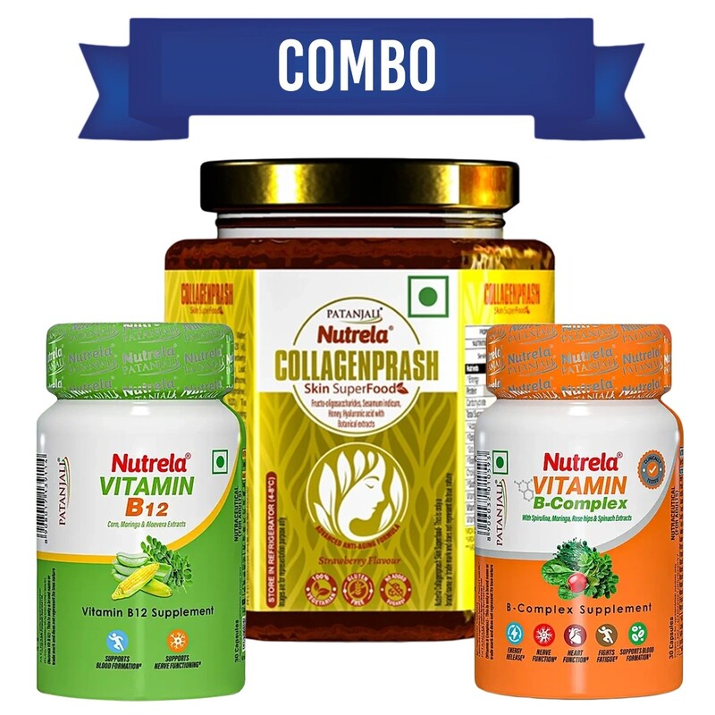 Combo-Nutrela Collagenprash (400G) + Nutrela B12 Capsule (30N)  +  B-Complex (30N)-432 g