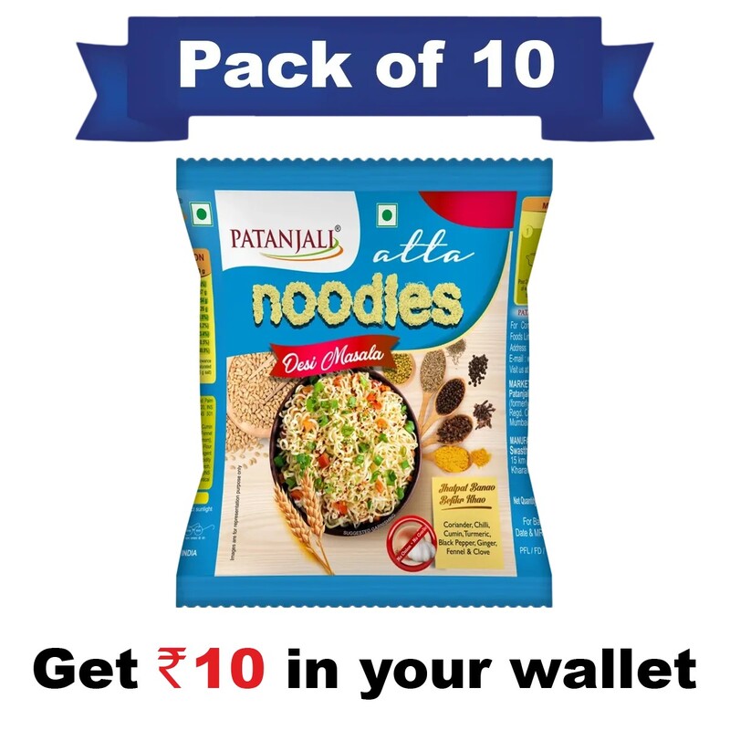 Pack of 10- Atta Noodles Desi Masala 60g-  Rs 10 Off-600Â g