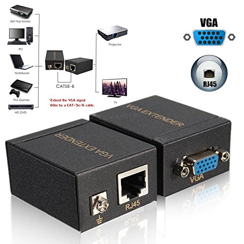 VGA Extender Repeater Adapter Over RJ45 Cat Cat6 Network Cable (1 Transmitter + 1 Receiver) Media Streaming Device (Black) VGA Extender Repeater Adapter Over RJ45 Cat Cat6 Network Cable (1 Transmitter + 1 Receiver) Media Streaming Device (Black)