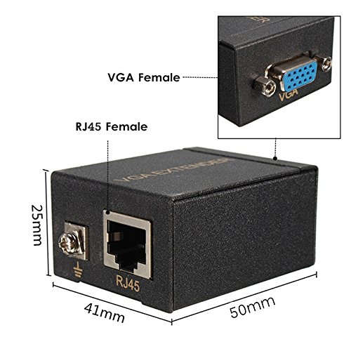 VGA Extender Repeater Adapter Over RJ45 Cat Cat6 Network Cable (1 Transmitter + 1 Receiver) Media Streaming Device (Black) VGA Extender Repeater Adapter Over RJ45 Cat Cat6 Network Cable (1 Transmitter + 1 Receiver) Media Streaming Device (Black)