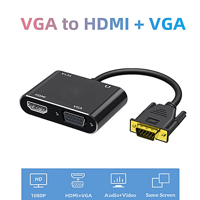 Zigdeal VGA to HDTV + VGA Adapter with Audio – Active Signal Converter | 1080p Support | Plug & Play