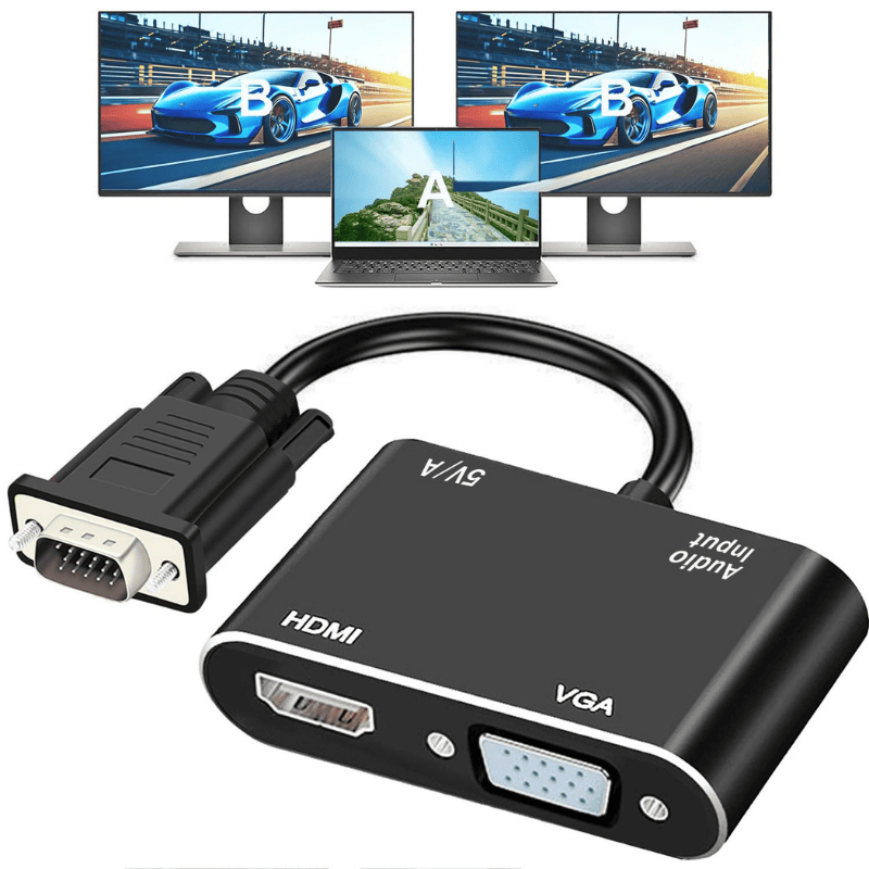 Zigdeal VGA to HDTV + VGA Adapter with Audio – Active Signal Converter | 1080p Support | Plug & Play