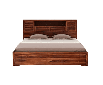 Vikinterio Jaipur Sheehsham Wood King Size Bed with Side Tables