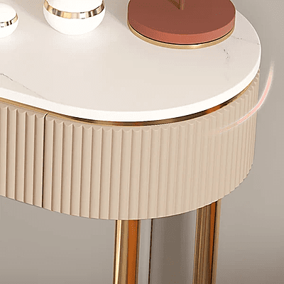 Vikinterio Marble Top Mirror Makeup Vanity Set with 1 Stool