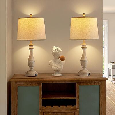 Vikinterio Farmhouse Table Lamps Set of 2 for Living Room