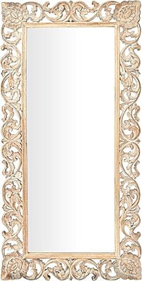 Vikinterio 79 Exquisitely Carved Mango Wood Wall Mirror, Floral Design, Light Brown, 36" x 2" x 72" Vikinterio 79 Exquisitely Carved Mango Wood Wall Mirror, Floral Design, Light Brown, 36" x 2" x 72"