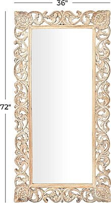 Vikinterio 79 Exquisitely Carved Mango Wood Wall Mirror, Floral Design, Light Brown, 36" x 2" x 72" Vikinterio 79 Exquisitely Carved Mango Wood Wall Mirror, Floral Design, Light Brown, 36" x 2" x 72"