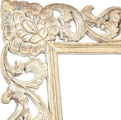 Vikinterio 79 Exquisitely Carved Mango Wood Wall Mirror, Floral Design, Light Brown, 36" x 2" x 72" Vikinterio 79 Exquisitely Carved Mango Wood Wall Mirror, Floral Design, Light Brown, 36" x 2" x 72"