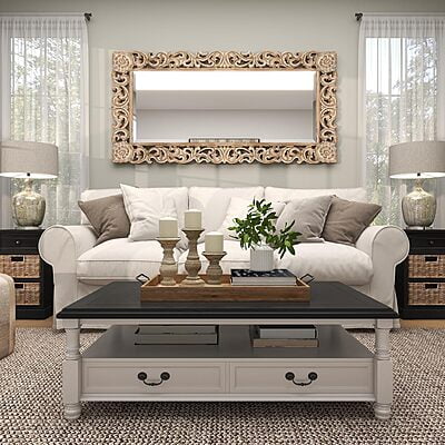 Vikinterio 79 Exquisitely Carved Mango Wood Wall Mirror, Floral Design, Light Brown, 36" x 2" x 72" Vikinterio 79 Exquisitely Carved Mango Wood Wall Mirror, Floral Design, Light Brown, 36" x 2" x 72"