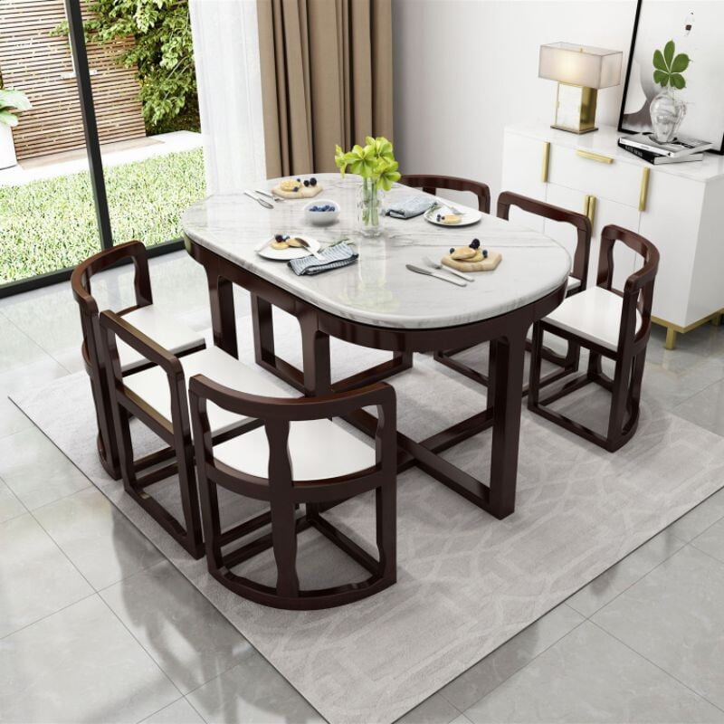 Luxurious Space Vikinterio Saving Six-Seater Dining Table Set with Upolstory Chairs Luxurious Space Vikinterio Saving Six-Seater Dining Table Set with Upolstory Chairs