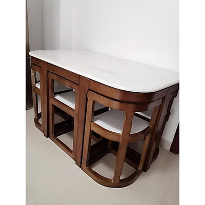 Luxurious Space Vikinterio Saving Six-Seater Dining Table Set with Upolstory Chairs Luxurious Space Vikinterio Saving Six-Seater Dining Table Set with Upolstory Chairs