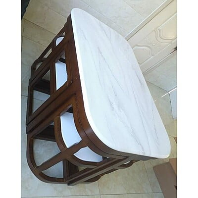 Luxurious Space Vikinterio Saving Six-Seater Dining Table Set with Upolstory Chairs Luxurious Space Vikinterio Saving Six-Seater Dining Table Set with Upolstory Chairs