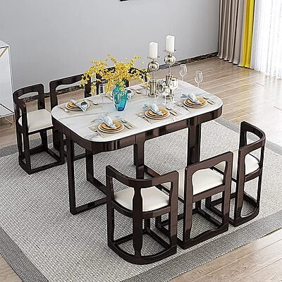 Luxurious Space Vikinterio Saving Six-Seater Dining Table Set with Upolstory Chairs Luxurious Space Vikinterio Saving Six-Seater Dining Table Set with Upolstory Chairs