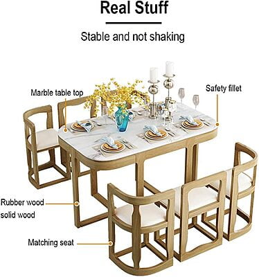Luxurious Space Vikinterio Saving Six-Seater Dining Table Set with Upolstory Chairs Luxurious Space Vikinterio Saving Six-Seater Dining Table Set with Upolstory Chairs