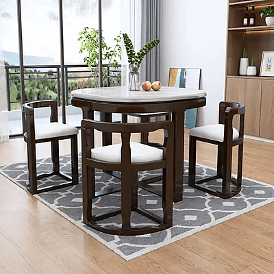 Vikinterio Marble Top Dining Table And Chair Set Dining Table 1 Table 4 Chairs and Space Saving Set Vikinterio Marble Top Dining Table And Chair Set Dining Table 1 Table 4 Chairs and Space Saving Set