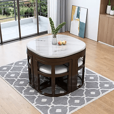 Vikinterio Marble Top Dining Table And Chair Set Dining Table 1 Table 4 Chairs and Space Saving Set Vikinterio Marble Top Dining Table And Chair Set Dining Table 1 Table 4 Chairs and Space Saving Set