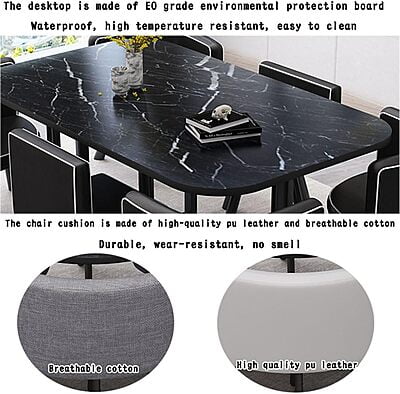 Jayemyer Space Saving Marble Top Six Seater Dining Table and Chairs Set of 7 Jayemyer Space Saving Marble Top Six Seater Dining Table and Chairs Set of 7