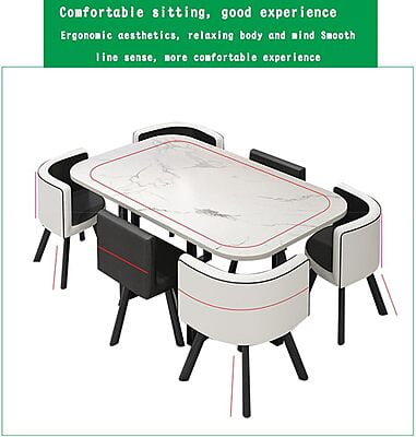 Jayemyer Space Saving Marble Top Six Seater Dining Table and Chairs Set of 7 Jayemyer Space Saving Marble Top Six Seater Dining Table and Chairs Set of 7