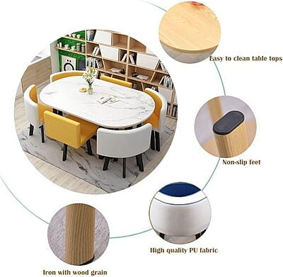 Space Saving, Modern Dining Table Office Reception Conference Table and Chairs Dining Table and 6 Chairs Negotiation Business Table for Office, Conference Room, Dining Room Space Saving, Modern Dining Table Office Reception Conference Table and Chairs Dining Table and 6 Chairs Negotiation Business Table for Office, Conference Room, Dining Room