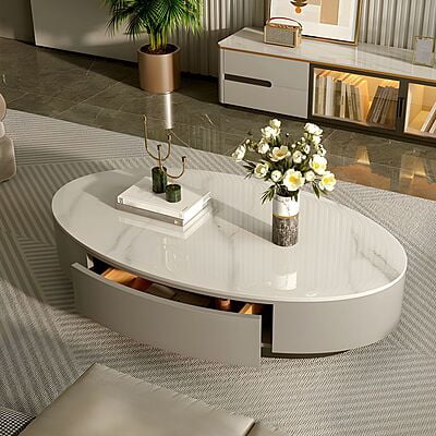 Vikinterio Legendary White Marble Top Coffee Table Vikinterio Legendary White Marble Top Coffee Table