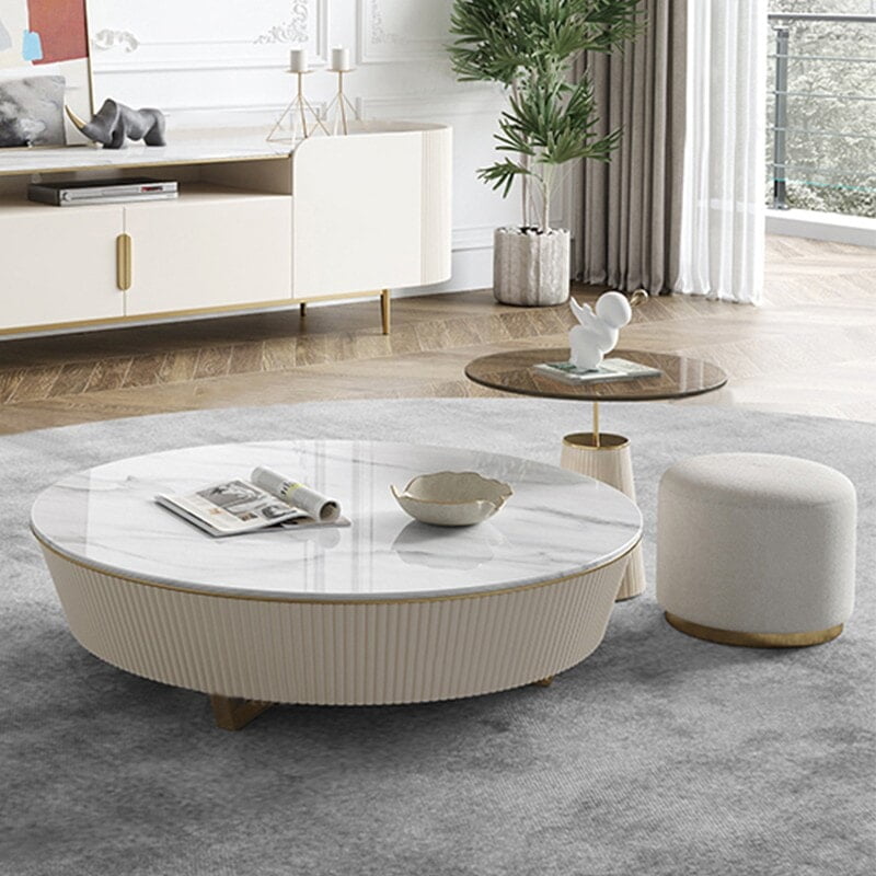 Vikinterio Norway Marble Top Coffee Table Set with Ottoman and End Table Vikinterio Norway Marble Top Coffee Table Set with Ottoman and End Table