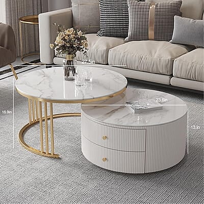 Vikinterio Rounded Corner Design Nesting Round Coffee Table Set of 2 End Tables Vikinterio Rounded Corner Design Nesting Round Coffee Table Set of 2 End Tables