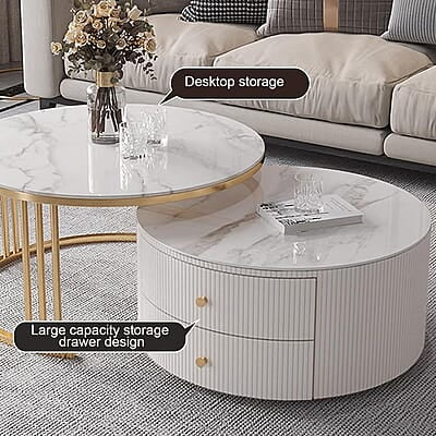 Vikinterio Rounded Corner Design Nesting Round Coffee Table Set of 2 End Tables Vikinterio Rounded Corner Design Nesting Round Coffee Table Set of 2 End Tables