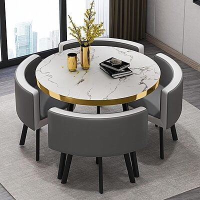 Vikinterio Modern Space Saving Round Dining Table And Chair Set Vikinterio Modern Space Saving Round Dining Table And Chair Set