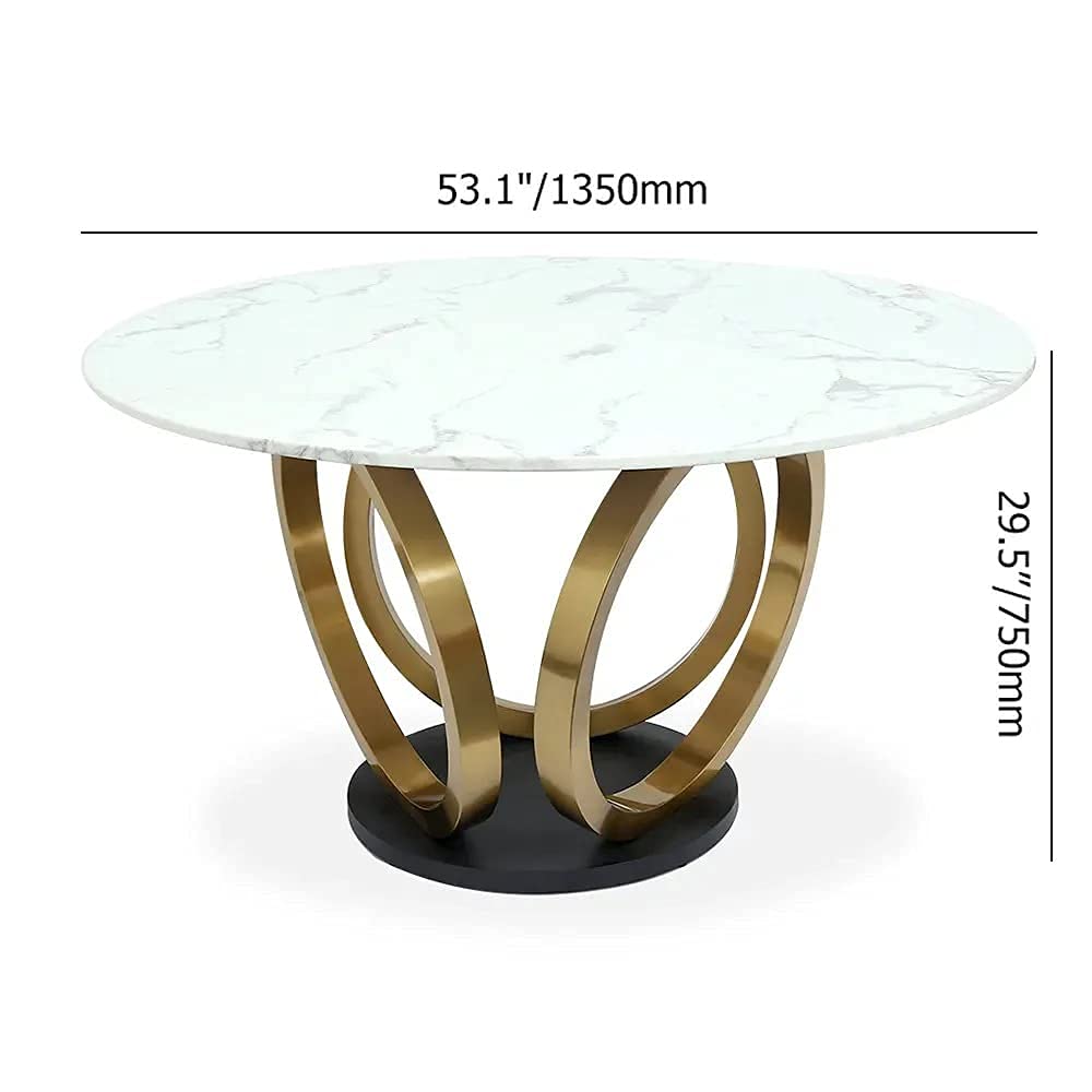 Vikinterio 53.1" Elegant Round Dining Table with Natural Marble Top in White & Gold