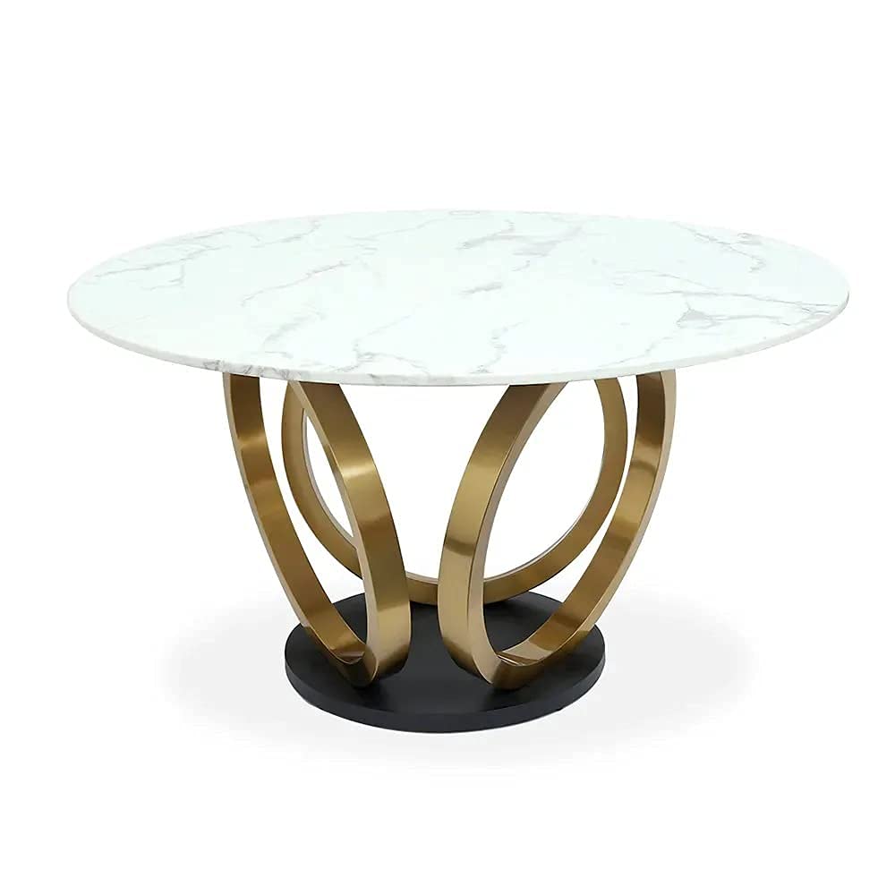 Vikinterio 53.1" Elegant Round Dining Table with Natural Marble Top in White & Gold