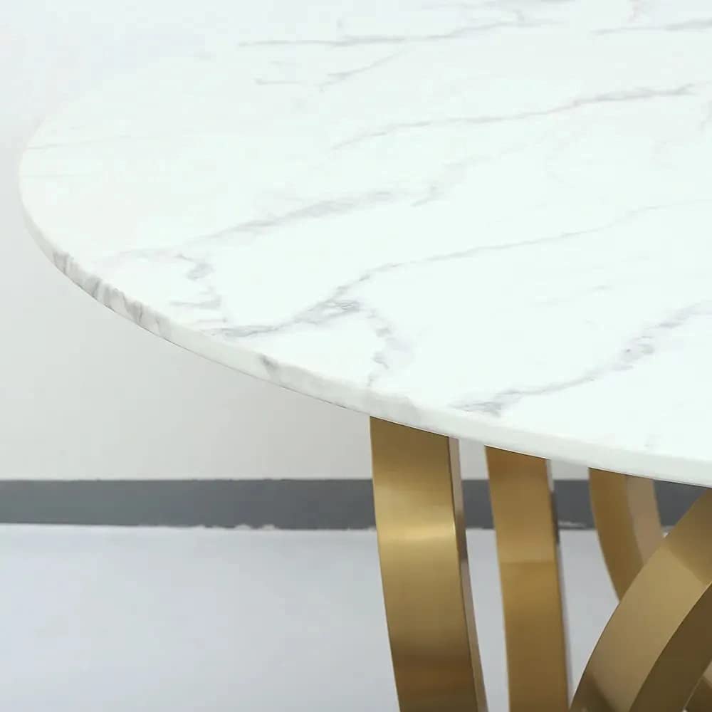 Vikinterio 53.1" Elegant Round Dining Table with Natural Marble Top in White & Gold