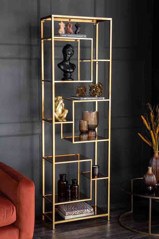 Vikinterio Gold & Glass Art Deco Shelving  Showcase Unit