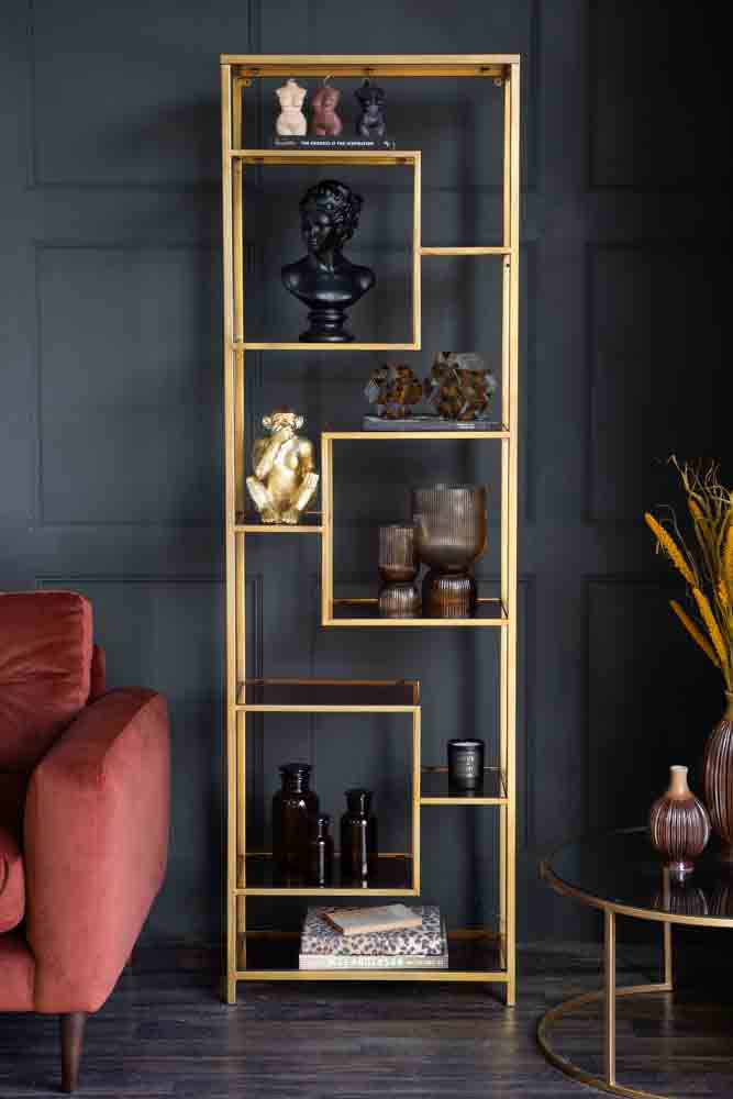 Vikinterio Gold & Glass Art Deco Shelving  Showcase Unit