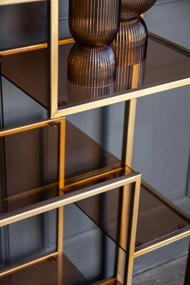 Vikinterio Gold & Glass Art Deco Shelving  Showcase Unit